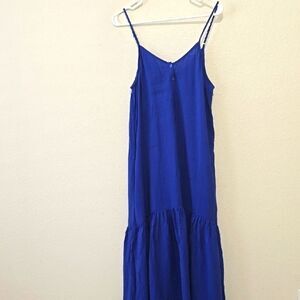 YOUNG FABULOUS AND BROKE Vibrant Blue Tiered Maxi Sundress with Spaghetti Strap